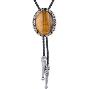 Handmade Round Shape Western Cowboy Bola Tie - Tiger Eye